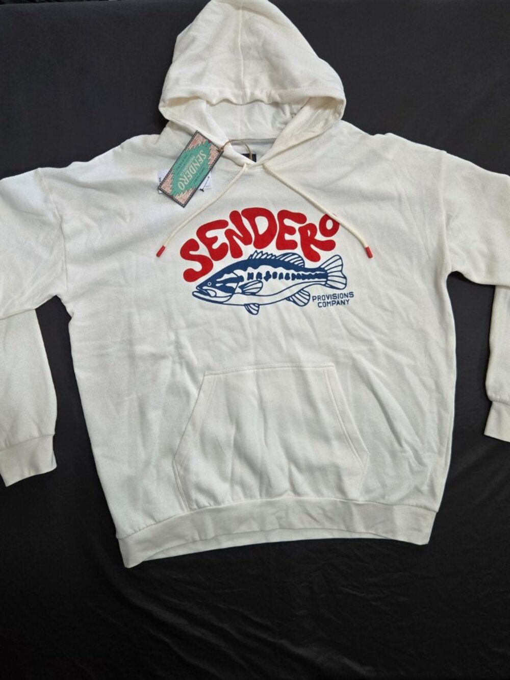 NWT Sendero Provisions Co Hoodie XL – Cream Ivory Graphic Fish Logo Outdoors Uni